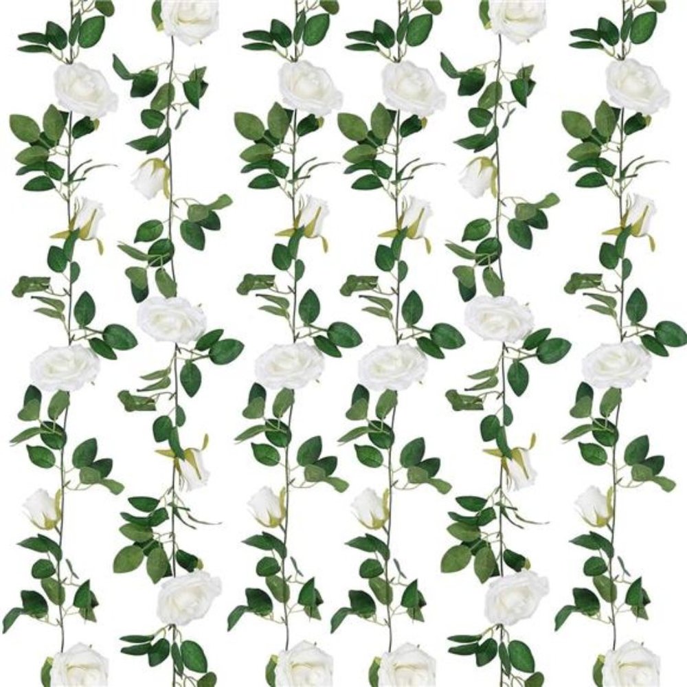 ArtificialRose Flower Garlands Set of 2Realistic Fake Rose Vines Greenery Leaves